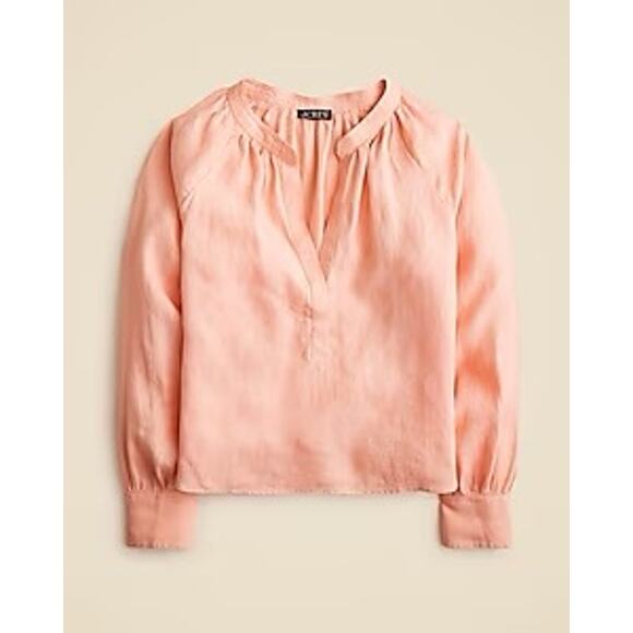 J. CREW Linen Cabana Long Sleeve Top in "Peach Clay" Pink Size Small - Picture 4 of 12